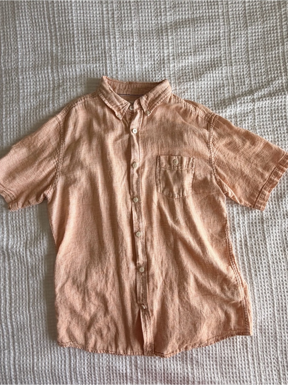 Weatherproof Peach-Striped Linen Button Shirt